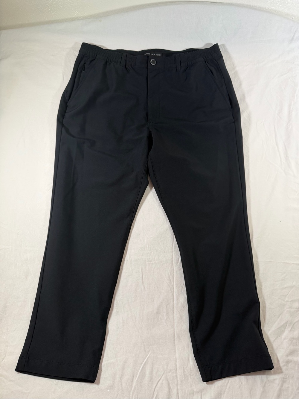 Marc New York Black Stretch Chinos elastic band in back, zipper pocket, comfort